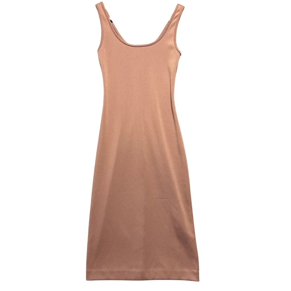 Express Bodycon Dress‎ Womens XXS Mauve Pink Ribbed Knit Scoop Neck Midi Chic